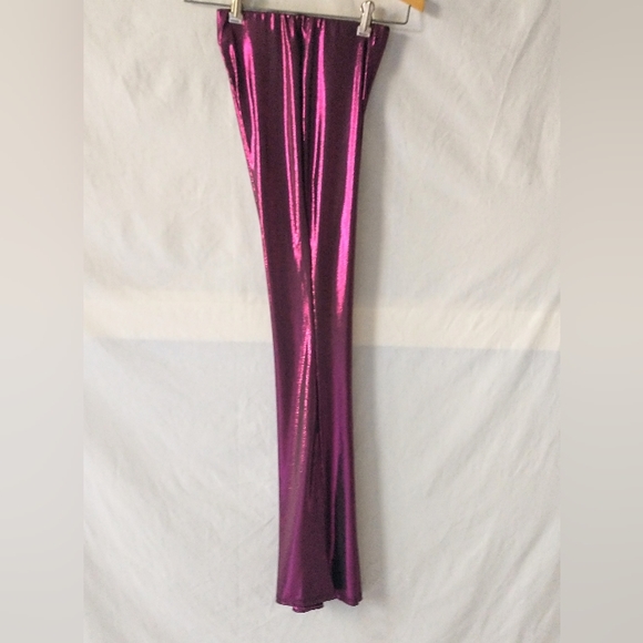 PAPEROC - Metallic Fushia on Black Lightweight Flare Bottom Pants - XS - Picture 7 of 13